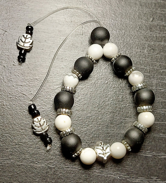 NEW!!! Leaf White Howlite & Black Onyx Empathy Beads