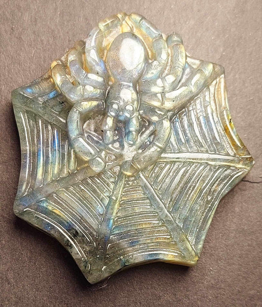 NEW!!! Labradorite Spider on Web Carving