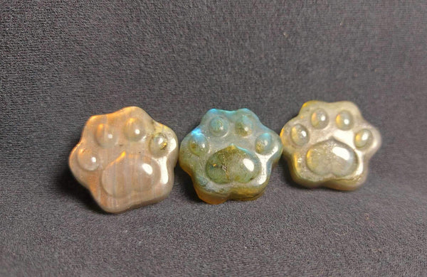 NEW!!! Labradorite Paw Print Pocket Crystal Carving