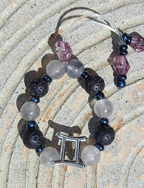 NEW!!! Zodiac Sign Black Lava Stone & Gray Quartz Empathy Beads