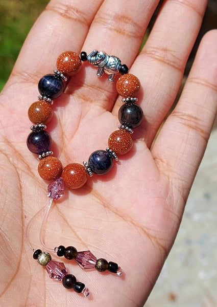 NEW!!! Purple Tiger's Eye & Goldstone Elephant Empathy Beads