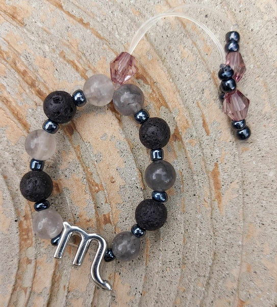 NEW!!! Zodiac Sign Black Lava Stone & Gray Quartz Empathy Beads