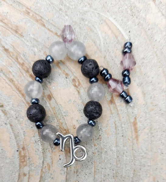 NEW!!! Zodiac Sign Black Lava Stone & Gray Quartz Empathy Beads