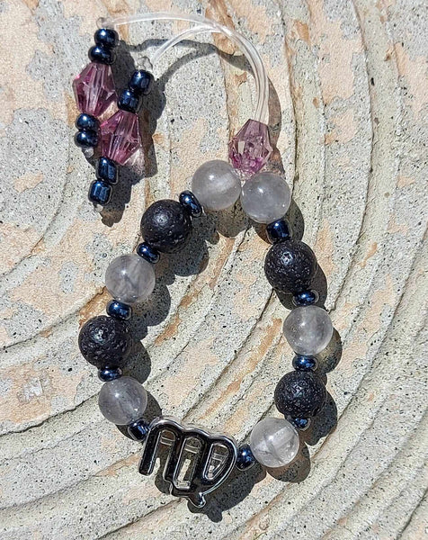 NEW!!! Zodiac Sign Black Lava Stone & Gray Quartz Empathy Beads