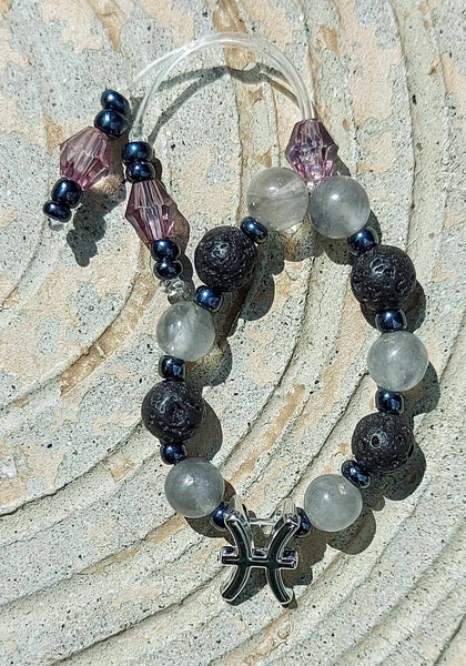 NEW!!! Zodiac Sign Black Lava Stone & Gray Quartz Empathy Beads