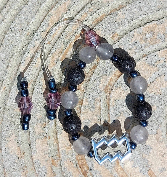 NEW!!! Zodiac Sign Black Lava Stone & Gray Quartz Empathy Beads