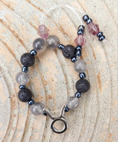 NEW!!! Zodiac Sign Black Lava Stone & Gray Quartz Empathy Beads