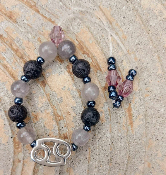 NEW!!! Zodiac Sign Black Lava Stone & Gray Quartz Empathy Beads