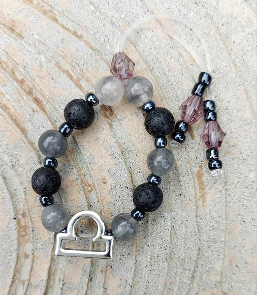NEW!!! Zodiac Sign Black Lava Stone & Gray Quartz Empathy Beads