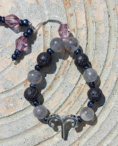 NEW!!! Zodiac Sign Black Lava Stone & Gray Quartz Empathy Beads
