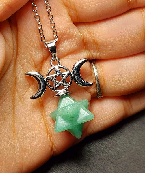 SALE!!! Green Aventurine Merkaba Moon Goddess Pendant