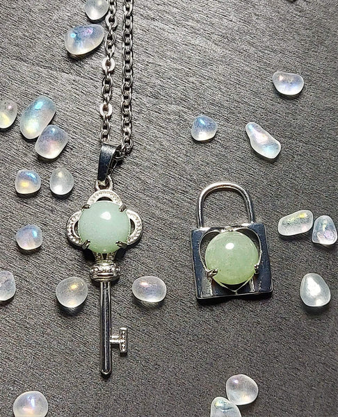 SALE!!! Heart Crystal Lock and Key Pendant Set