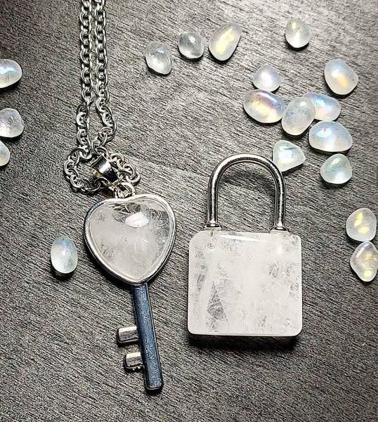 SALE!!! Crystal Lock & Key Pendant Set