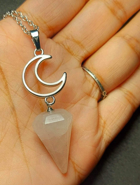 SALE!!! Moon Rose Quartz Pendulum Pendant