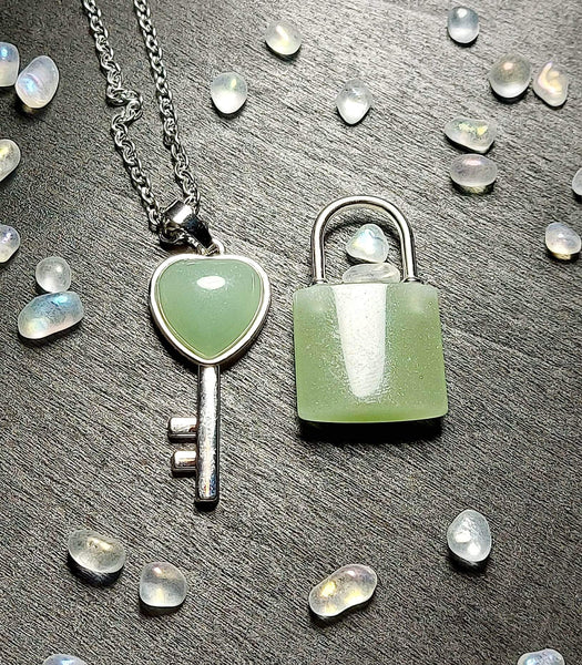 SALE!!! Crystal Lock & Key Pendant Set