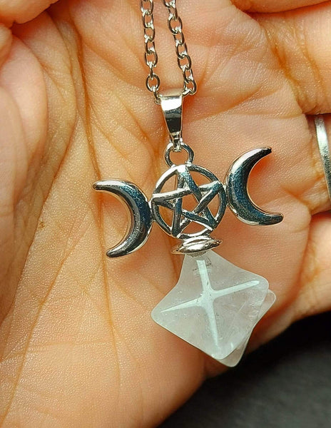 SALE!!! Clear Quartz Merkaba Moon Goddess Pendant