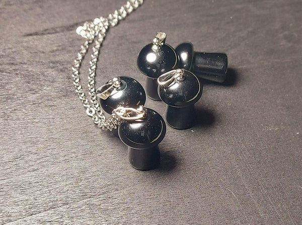 SALE!!! Black Obsidian Mushroom Pendant