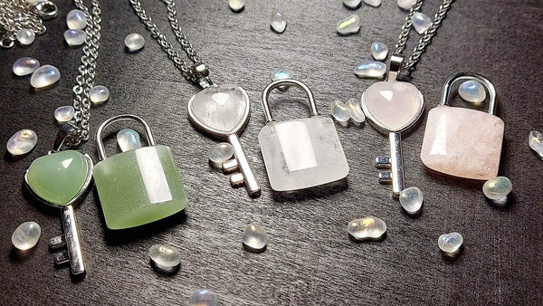SALE!!! Crystal Lock & Key Pendant Set