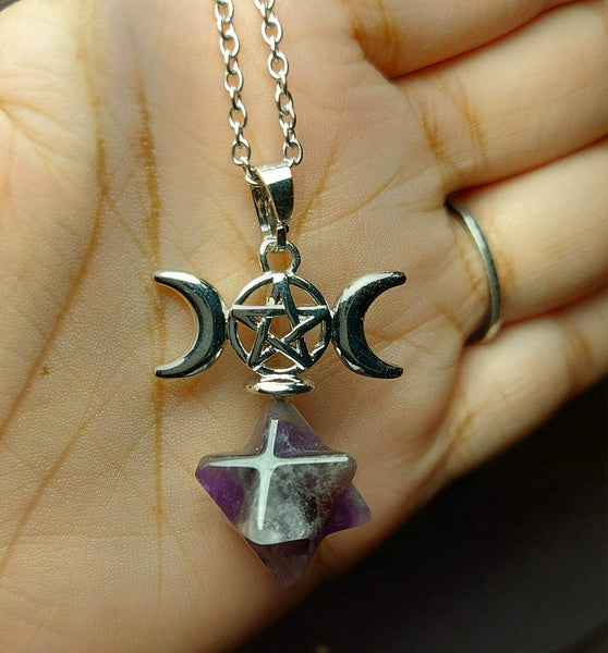 SALE!!! Amethyst Merkaba Moon Goddess Pendant