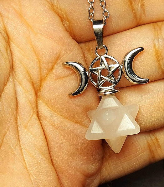 SALE!!! Rose Quartz Merkaba Moon Goddess Pendant