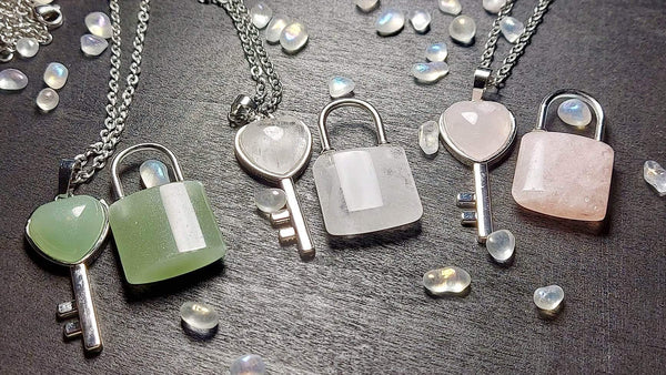 SALE!!! Crystal Lock & Key Pendant Set