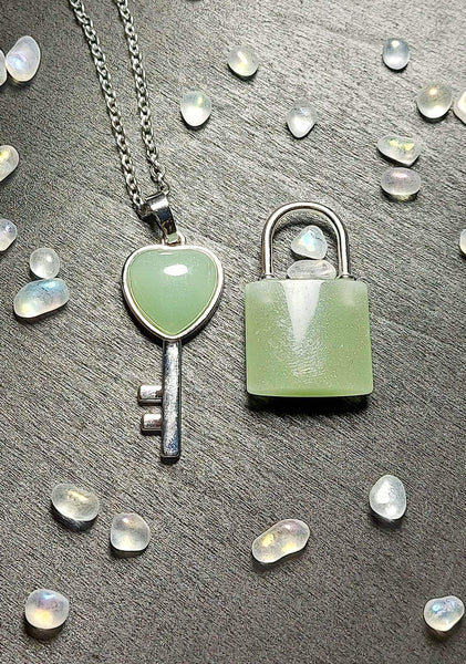 SALE!!! Crystal Lock & Key Pendant Set