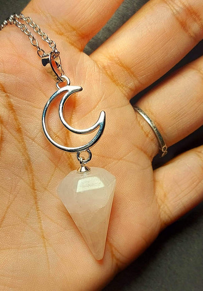 SALE!!! Moon Rose Quartz Pendulum Pendant