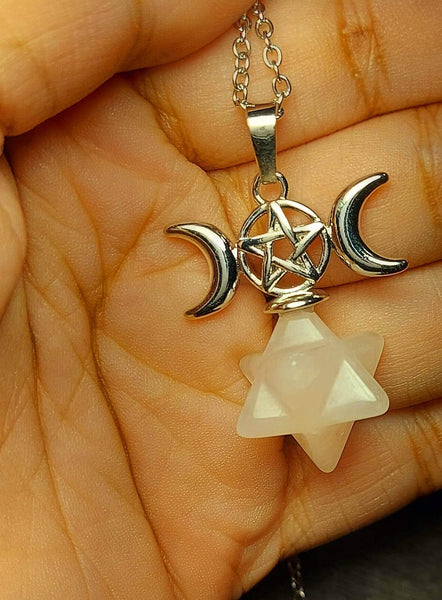SALE!!! Rose Quartz Merkaba Moon Goddess Pendant