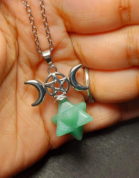 SALE!!! Green Aventurine Merkaba Moon Goddess Pendant