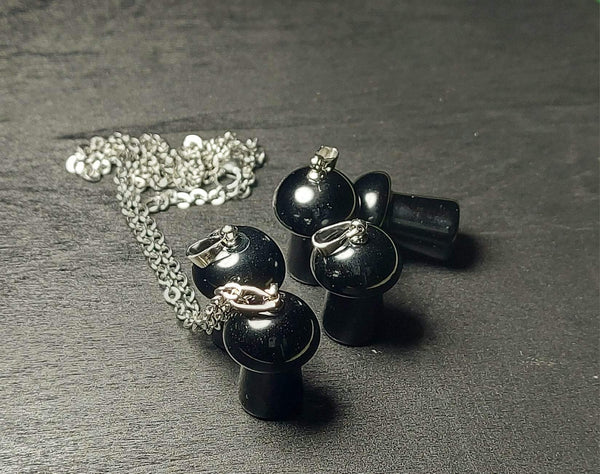 SALE!!! Black Obsidian Mushroom Pendant