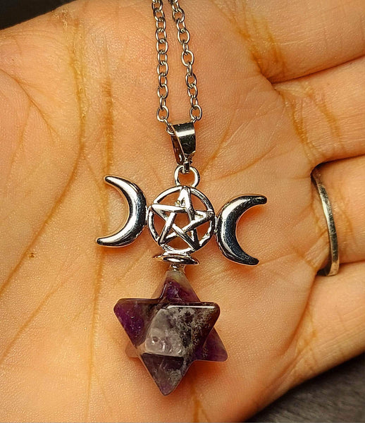 SALE!!! Amethyst Merkaba Moon Goddess Pendant