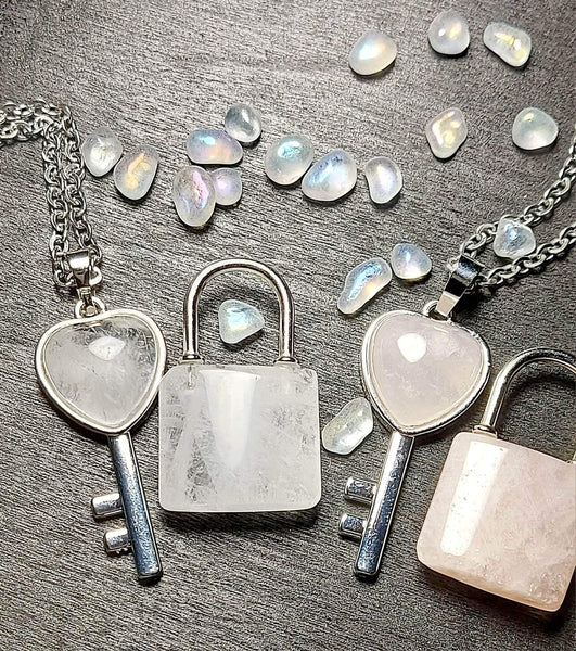 SALE!!! Crystal Lock & Key Pendant Set