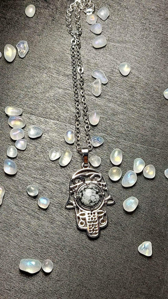 SALE!!! Snowflake Obsidian Hamsa Hand Pendant