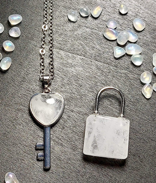 SALE!!! Crystal Lock & Key Pendant Set