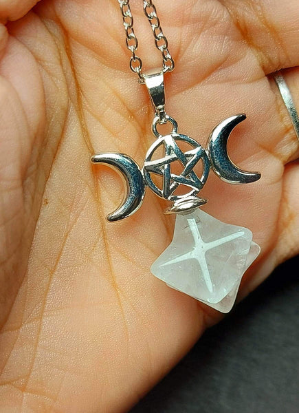 SALE!!! Clear Quartz Merkaba Moon Goddess Pendant