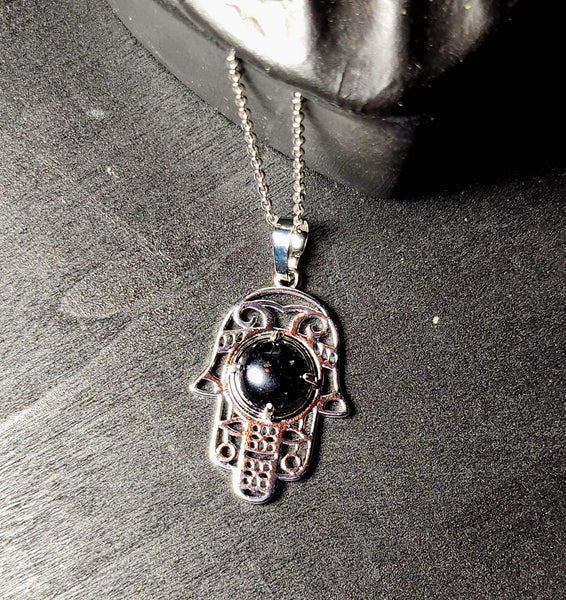 SALE!!! Obsidian Hamsa Hand Pendant