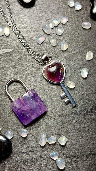 SALE!!! Crystal Lock & Key Pendant Set