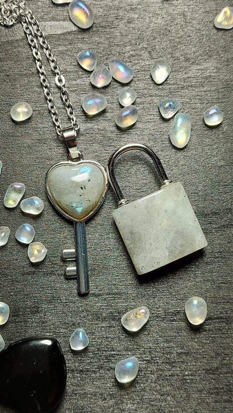 SALE!!! Crystal Lock & Key Pendant Set