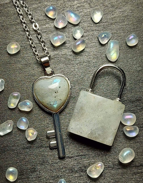 SALE!!! Crystal Lock & Key Pendant Set