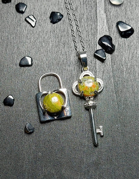 SALE!!! Heart Crystal Lock and Key Pendant Set
