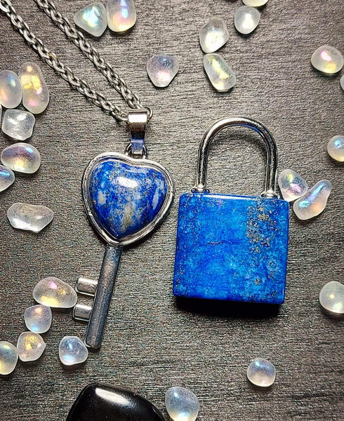 SALE!!! Crystal Lock & Key Pendant Set
