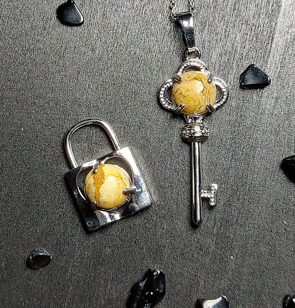 SALE!!! Heart Crystal Lock and Key Pendant Set