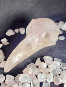 NEW!!! Rose Quartz Crow Skull Carving