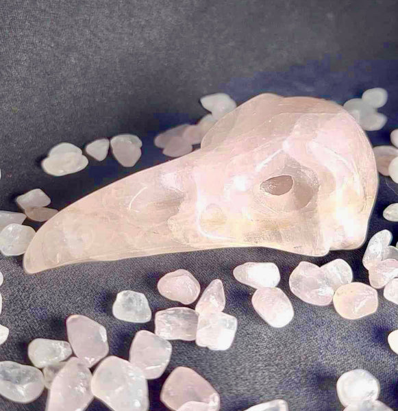 NEW!!! Rose Quartz Crow Skull Carving