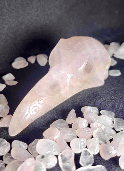 NEW!!! Rose Quartz Crow Skull Carving