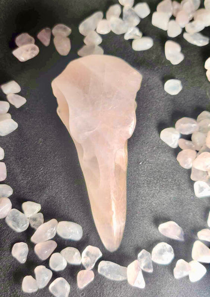 NEW!!! Rose Quartz Crow Skull Carving