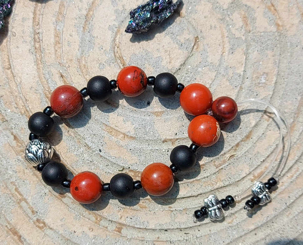 NEW!!! Red Jasper & Onyx Lotus Empathy Beads