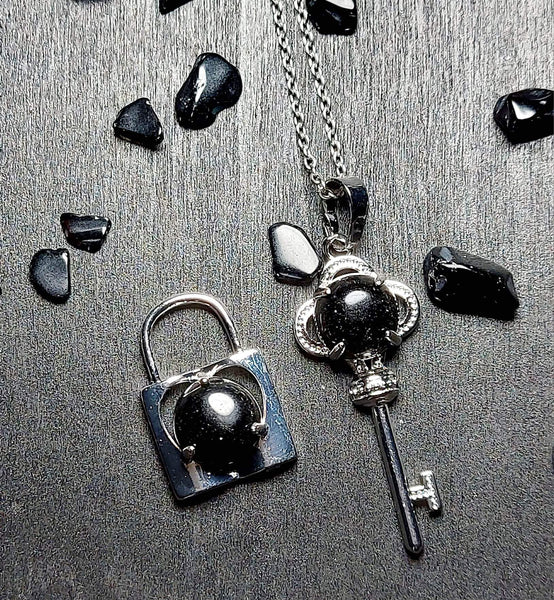 SALE!!! Heart Crystal Lock and Key Pendant Set