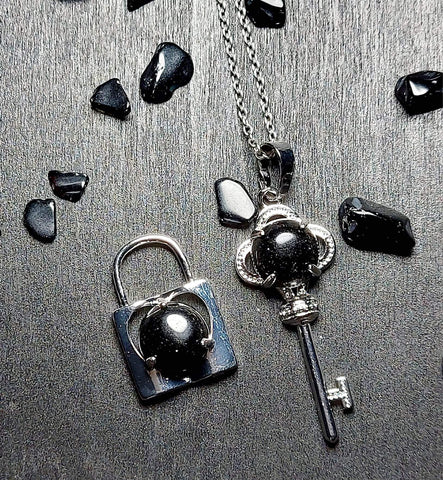 SALE!!! Heart Crystal Lock and Key Pendant Set