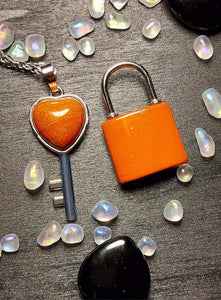 SALE: Crystal Lock & Key Pendant Set